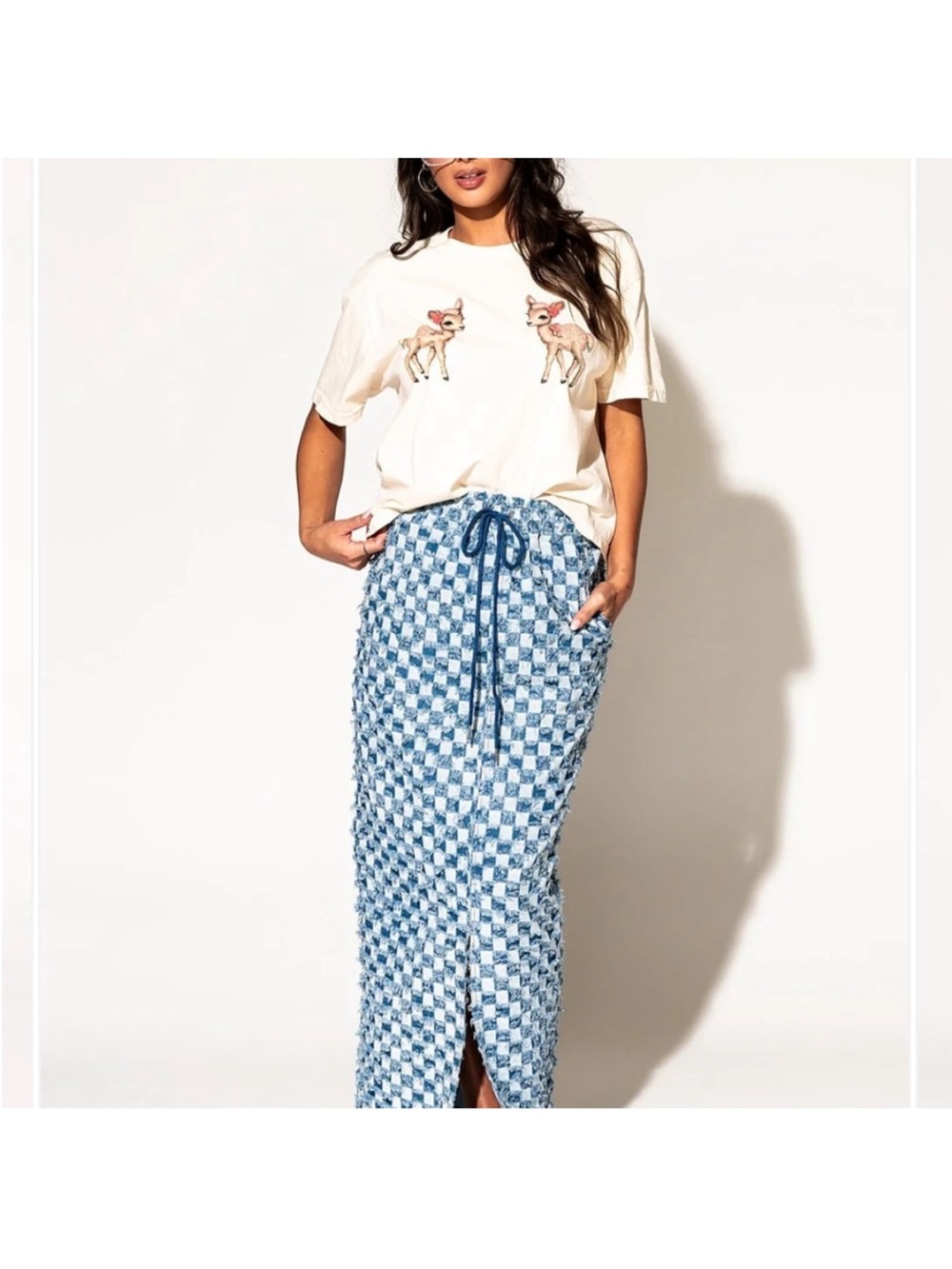 Dressed in LALA Blue & White Frayed Check Jacket